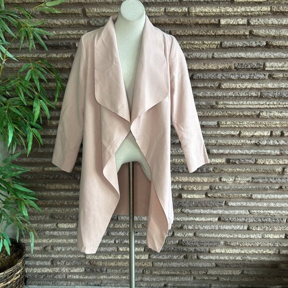 Guess Light Pink Faux Suede Open Drape Asymmetrical Duster Jacket Coat Size M - Picture 11 of 11